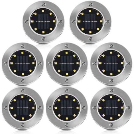 Lumière Solaire Extérieure, Lot de 8 lampes solaires pour jardin avec 8 LED encastrables, étanches IP65, pour pelouse.