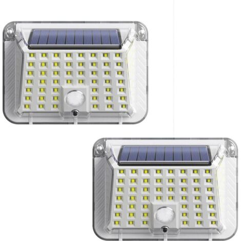 Lumière solaire led extérieure 90 LED, spot led d'extérieur solaire, 3 modes avec capteur de mouvement, lampe murale étanche IP65 pour jardin, patio et garage (2) [Classe énergétique E]