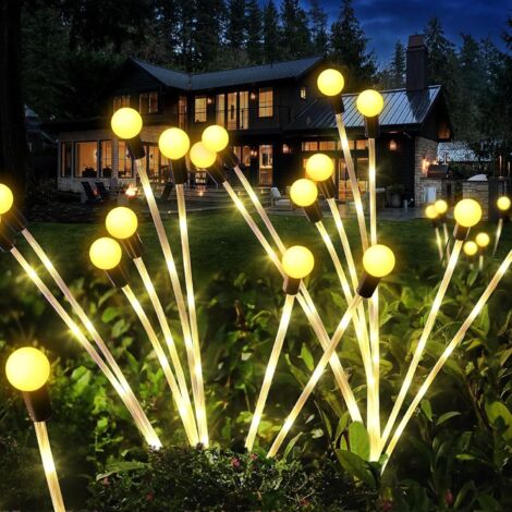 Lumière Solaire Lucioles, Joltix 4 Pièces 32 Led Lampes Solaires Firefly Étanche, Lumière Solaire Exterieur Pour Décoration,Jardin, Terrasse, Chemins, Pelouse, Tête De Bulle Jaune Chaud [Classe Énergé