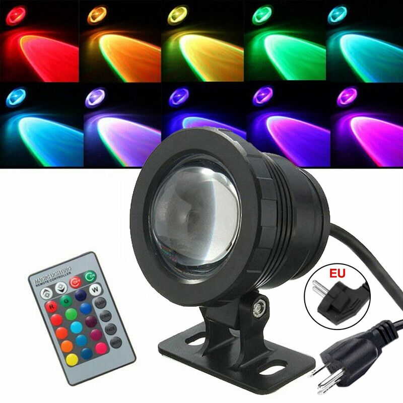 Lumière sous-marine Rgb LED dégradé de 16 couleurs 4 effet de lumière Ip65 conception étanche, noir norme européenne (10W)