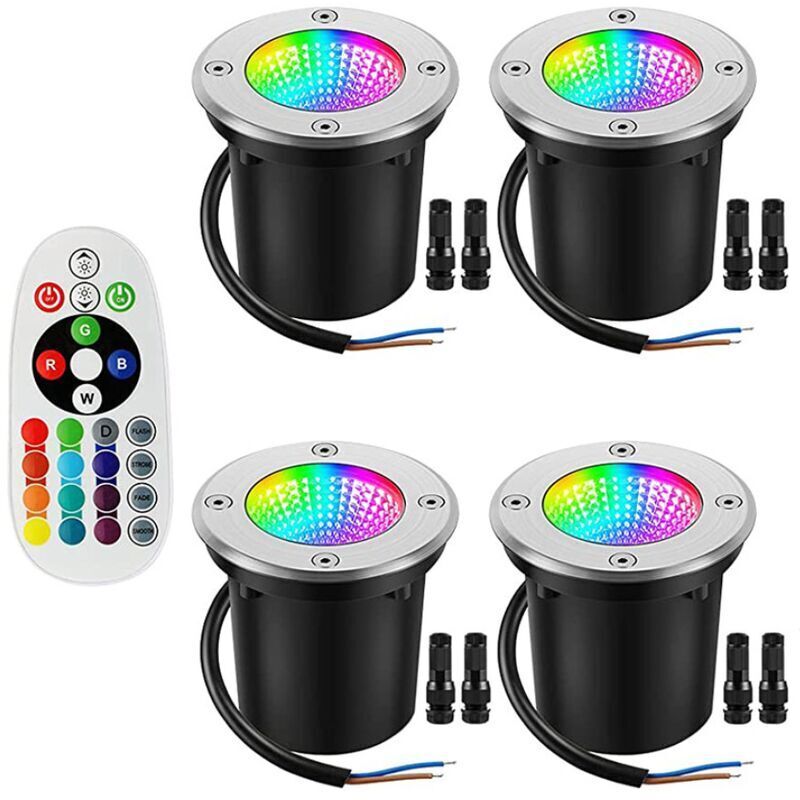 RHG Lumière souterraine RVB, lumière souterraine extérieure 12-24 V avec connecteur de fil 6 W changement de couleur IP67 étanche LED basse tension