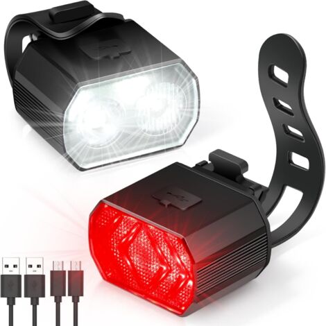 Lumiere Velo Avant et Arriere, Lampe Velo LED Rechargeable par USB IPX6, 6 Modes D'éclairage, Lumière Velo Convient aux vélos de Montagne et aux bicyclettes