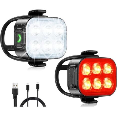 Lumière Vélo LED - Rechargeable USB Étanche IP65 - Phare Avant et Arrière 4-6 Modes d\'Éclairage