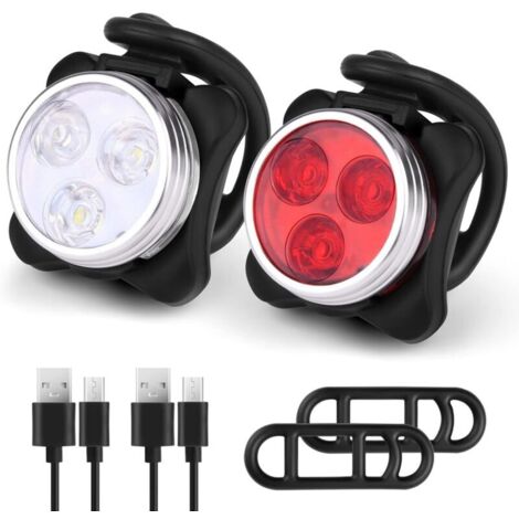 Lumière Vélo Rechargeable Avant et Arrière, Kit Éclairage Vélo Éclairage USB Antichoc Impermeable Phare Lampe LED de Vélo pour VTT VTC Cycliste Poussette