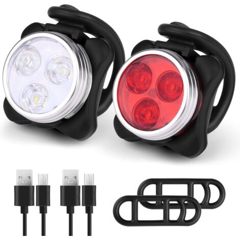 Lumiere Velo Rechargeable Avant et Arrière, Lampe LED de Vélo, Kit Éclairage Vélo Éclairage USB Antichoc Impermeable Phare Lampe LED de Vélo pour VTT VTC Cycliste Poussette