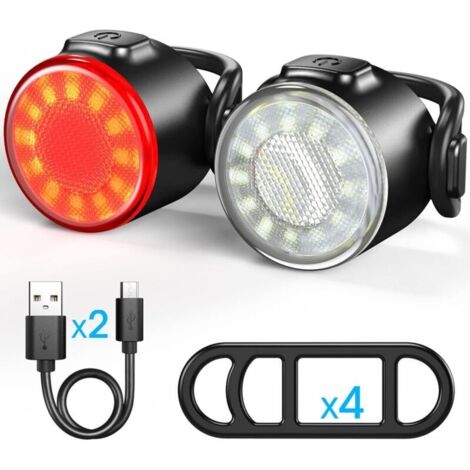 Lumiere Velo, USB Rechargeable Avant et Arrière Vélo Lumière, Eclairage Velo à LED étanche IPX5, 6 Modes D'éclairage, Adaptés pour Le Vélo de Route/Montagne et la Conduite de Nuit.