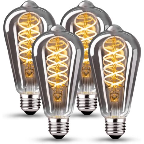 Lumière Vintage Dimmable 6W LED ST64 Blanc Chaud 2700K 360lm E27 - Édison Style - Lot de 4 - Gris [Classe énergétique E]