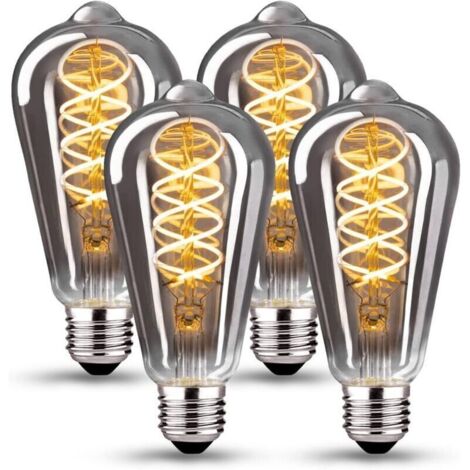 Lumière Vintage Dimmable 6W LED ST64 Blanc Chaud 2700K 360lm E27 - Édison Style - Lot de 4 - Gris [Classe énergétique E]