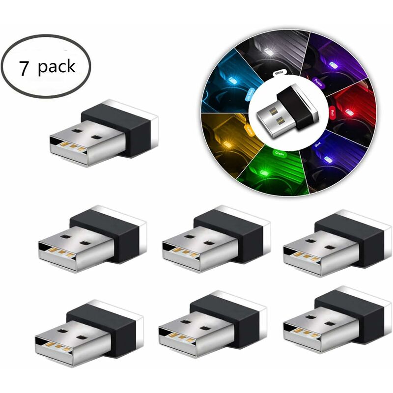 Memkey - Lumières d'ambiance intérieure de voiture usb led, 7pcs plug-in 5v universel mini led lumières usb pour voiture intérieur du coffre.