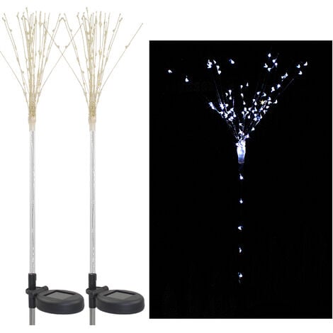 Lumières d'arbre de feux d'artifice solaires avec capteur de lumière 100-LED Lampe décorative de chemin de lumière de pelouse de jardin de bricolage, blanc, paquet de 2