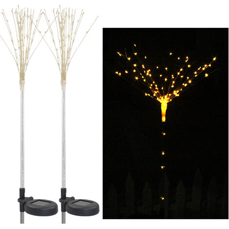 Lumières d'arbre de feux d'artifice solaires avec capteur de lumière 100-LED Lampe décorative de voie de lumière de pelouse de jardin de bricolage, blanc chaud, paquet de 2
