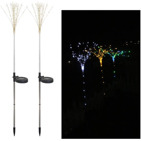 Lumières d'arbre de feux d'artifice solaires avec capteur de lumière 100-LEDs DIY Lampe décorative de voie de lumière de pelouse de jardin multicolore, paquet de 2