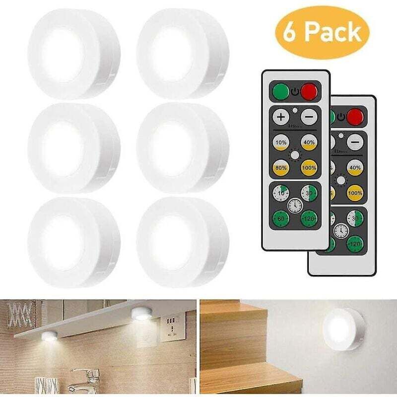 Lumières d'armoire à LED avec télécommande, éclairage d'armoire 6 pièces - Blanc