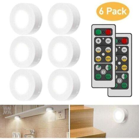 Lumières d'armoire à LED avec télécommande, éclairage d'armoire 6 pièces - Blanc