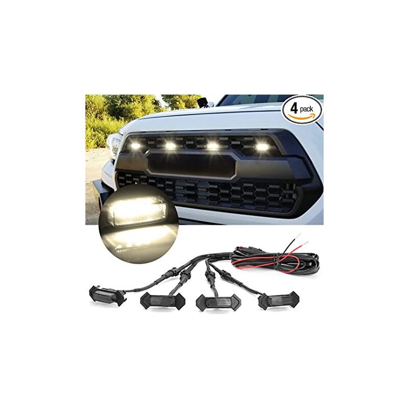 Linghhang - Lumières de calandre led (4 pièces, coque noire avec lumière blanche chaude) avec faisceau et fusible pour calandre avant Toyota Tacoma