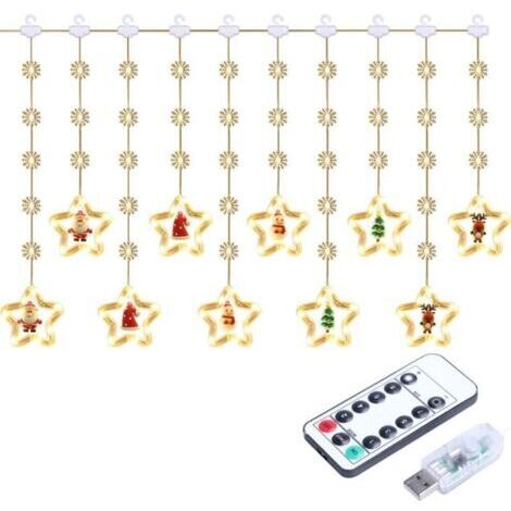 Lumières De Décoration De Noël, 50 LED 3M Guirlande Lumineuse USB Étanche Guirlandes Lumineuses Lumières féériques 8 Modes d'Eclairage Lumière pour Noël Fenêtre Soirée Terrasse Fenêtre Patio Jardin(Mo