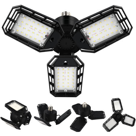 Lumières de garage à LED, plafonnier de magasin à LED, lumière LED à visser 6500K avec 3 panneaux déformables, pour sous-sol d'atelier de garage, E27