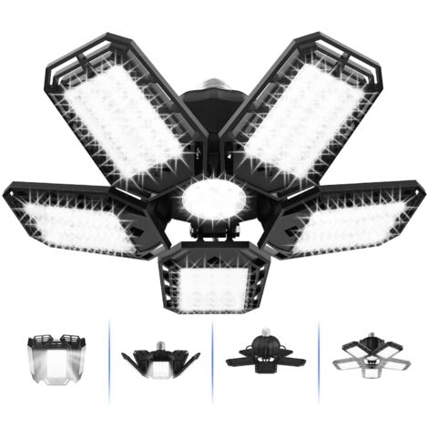 Lumières de garage à LED, plafonnier de magasin à LED, lumière LED à visser 6500K avec 5+1 panneaux déformables, pour sous-sol d'atelier, E27