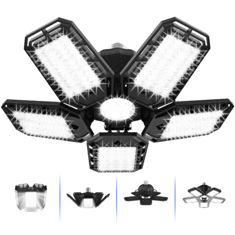 Lumières de garage à LED, plafonnier de magasin à LED, lumière LED à visser 6500K avec 5+1 panneaux déformables, pour sous-sol d'atelier, E27