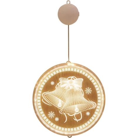 Lumières de Noël 3D Acrylique Suspendu Guirlande Lumineuse avec Ventouse,Fenêtre LED Guirlande Lumineuse Lampe Suspendue éclairage Décoration De Noël,à Piles GROOFOO (cloche de Noël 16cm)