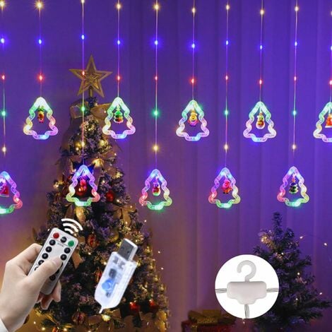3D LED Lumières de fenêtre de Noël suspendues - USB Décorations extérieures  de lumière de Noël avec crochets