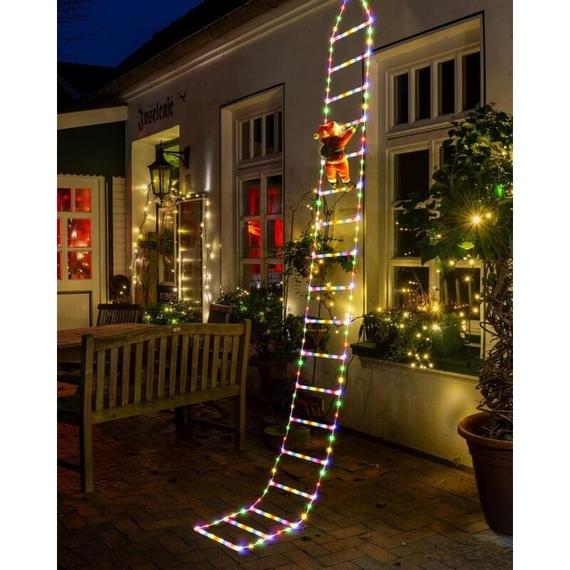 Lumières de Noël led – Échelle décorative de Noël de 3 m avec Père Noël, lumières décoratives de Noël pour intérieur et extérieur, fenêtre, jardin,