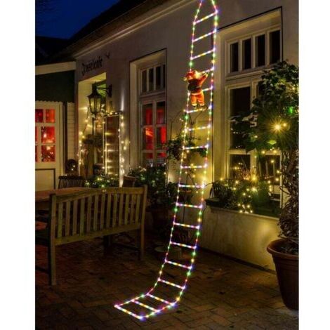 Lumières de Noël LED – Échelle décorative de Noël de 3 m avec Père Noël, lumières décoratives de Noël pour intérieur et extérieur, fenêtre, jardin, maison, mur, décoration d'arbre de Noël (multicolore