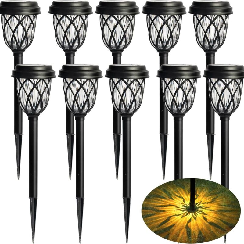 Lumières de passerelle extérieures à énergie solaire, paquet de 10 veilleuses LED de 17 pouces, lumières de piquet de jardin imperméables pour