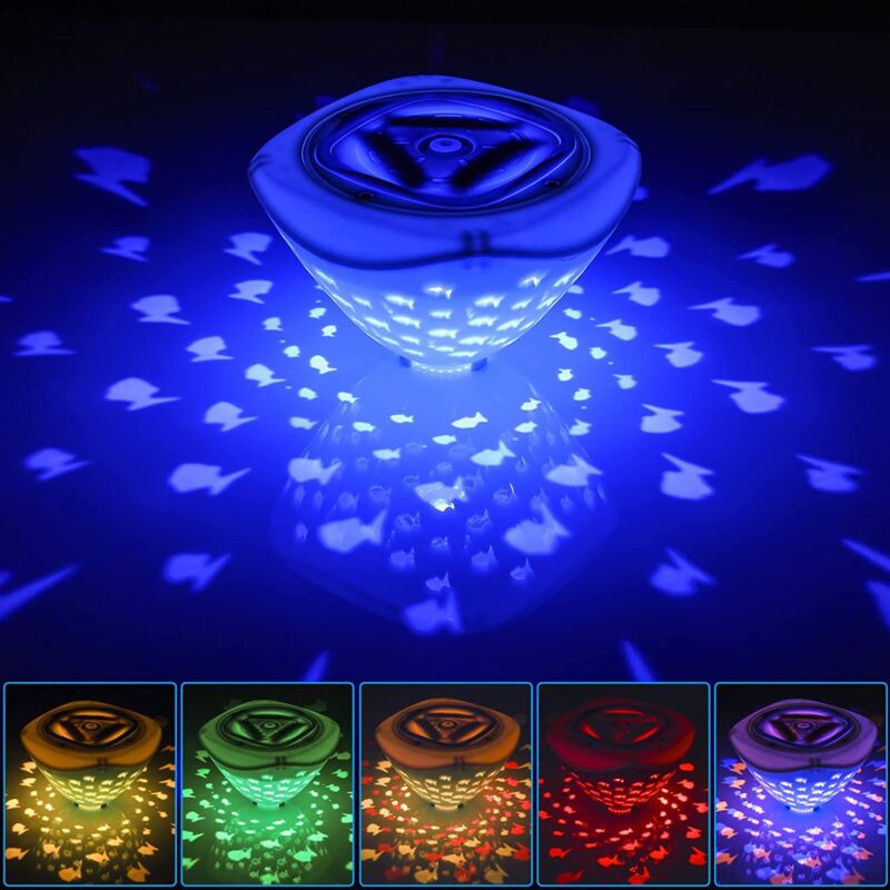 Lumières de Piscine, Lumière de Baignoire Sous-Marine avec Projection de Poisson, Lumières de Piscine à Led Flottantes avec 5 Modes et 4 Couleurs,