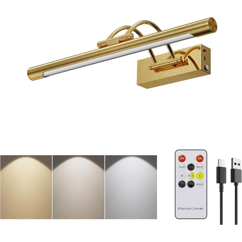 Lumières d'image sans fil de 16 pouces rechargeables pour mur avec télécommande, éclairage d'art à distance dimmable et temporisateur 5000mAh 3CCT
