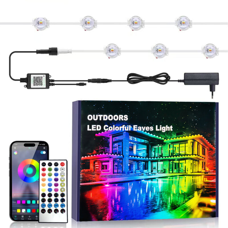 Lumières extérieures 295 FT, éclairage RGB pour avant-toit avec télécommande et application, modes d'ambiance DIY, éclairage sous avant-toit étanche