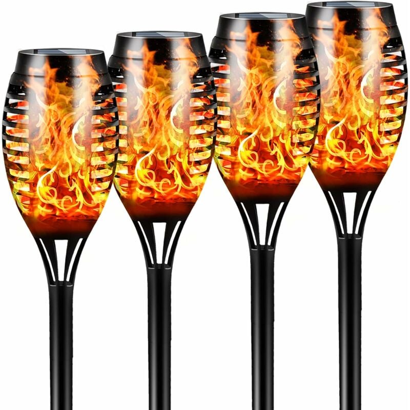 Lumières Flamme Solaire Exterieure, 4 Pack Etanche Lampe Torche Solaire, Lampe Solaire Flamme Vacillante pour Décor, Jardin, Patio, Chemins, Pelouse