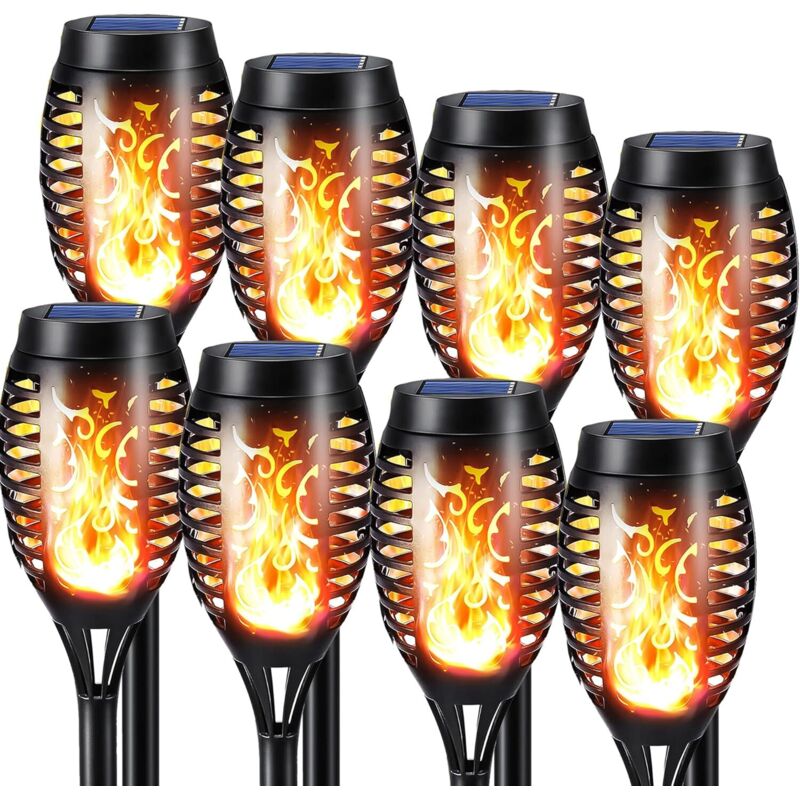 Lumières Flamme Solaire Exterieure 8 Pack Etanche Lampe Torche Solaire, Lampe Solaire Flamme Vacillante pour Décor, Jardin, Patio, Chemins, Pelouse