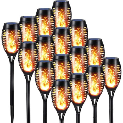 Lumières Flamme Solaire Exterieure 8 Pack Etanche Lampe Torche Solaire, Lampe Solaire Flamme Vacillante pour Décor, Jardin, Patio, Chemins, Pelouse
