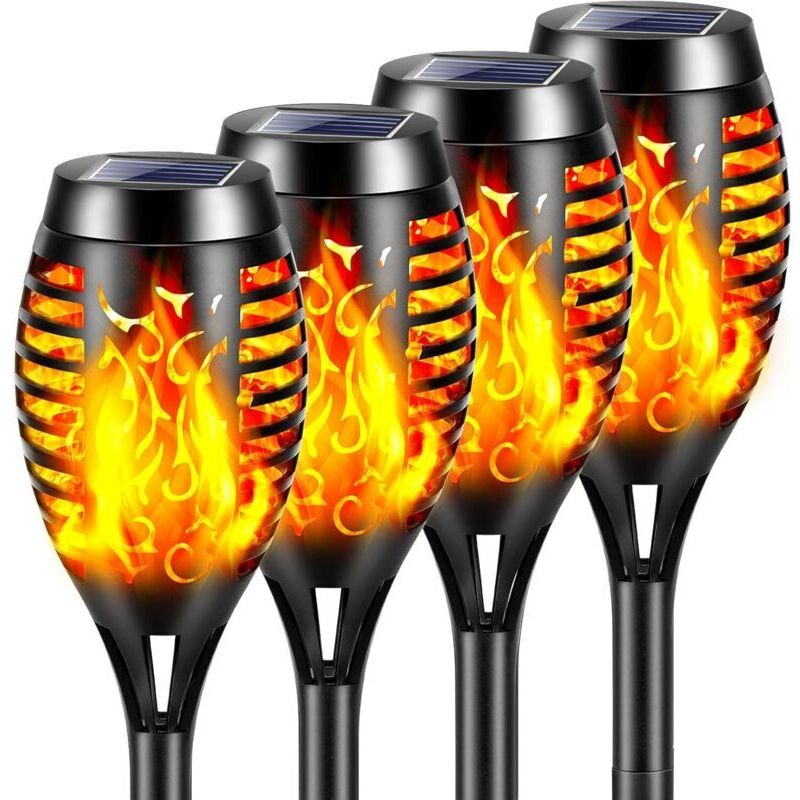 Lumières Flamme Solaire Exterieure,4Pcs 12 LED Lampe Solaire Flamme Torche Jardin Exterieur Étanche IP65,Lumiere Torche Solaire