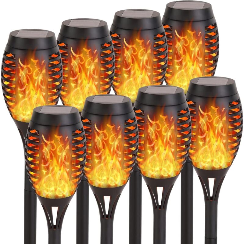 Lumières Flamme Solaire Exterieure,8 Pièces 12 LED Lampe Solaire Flamme Torche Jardin Exterieur Étanche,Lumiere Torche Solaire avec Flammes Réalistes