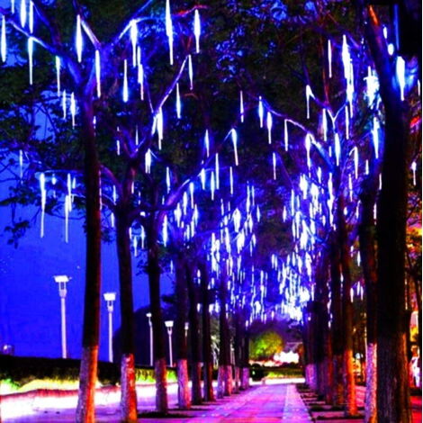 Lumières LED extérieures en forme de gouttes de pluie, 8 tubes 144 LEDs, effet chute de neige pour Noël Halloween fêtes