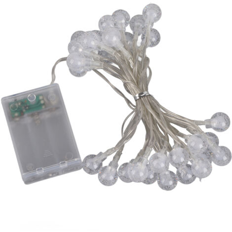 LumièRes LED SphéRiques, éTanche IP66 à Piles 15 Cm de Distance Lampe de Bande Lumineuse Bande Lumineuse Colorée Couverture en PVC pour Patio de Vacances (3 mètres 30 lumières 3 Piles)