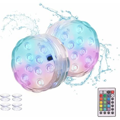 Accessoires de piscine Lumières LED submersibles avec RF à distance,  lumières de piscine étanches complètes pour piscine creusée avec aimants,  ventouses, changement de couleur Underwa