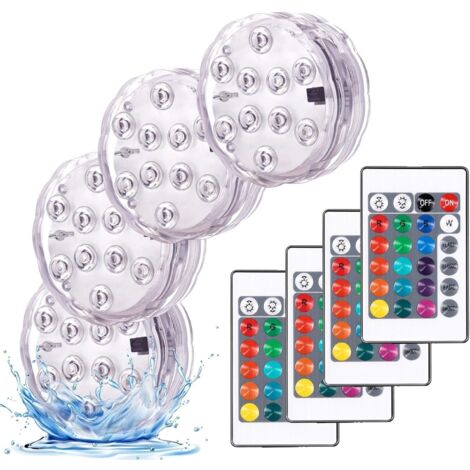 Lumières Paysage Coloré Décoratives éclairage LED étanche Lot de 4 lampes multicolores RGB submersibles avec télécommandes, idéal pour Aquarium Baignoire Piscine Jardin Milieu Aquatique