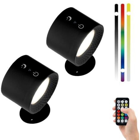 Lumières RGB 9 couleurs Effets lumineux Applique murale 5W Glowright 5 niveaux de luminosité Veilleuse sans fil Éclairage de galerie Rotation magnétique à 360° Lampes de lecture pour la maison/le bure