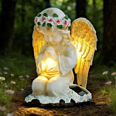 LumièRes Solaires Anges Priant Ip44 éTanche Statues Solaires de Jardin 68 Heures Ange Tombe pour Décoration de Jardin pour Terrasse,Pelouse,Cour,Funèbre