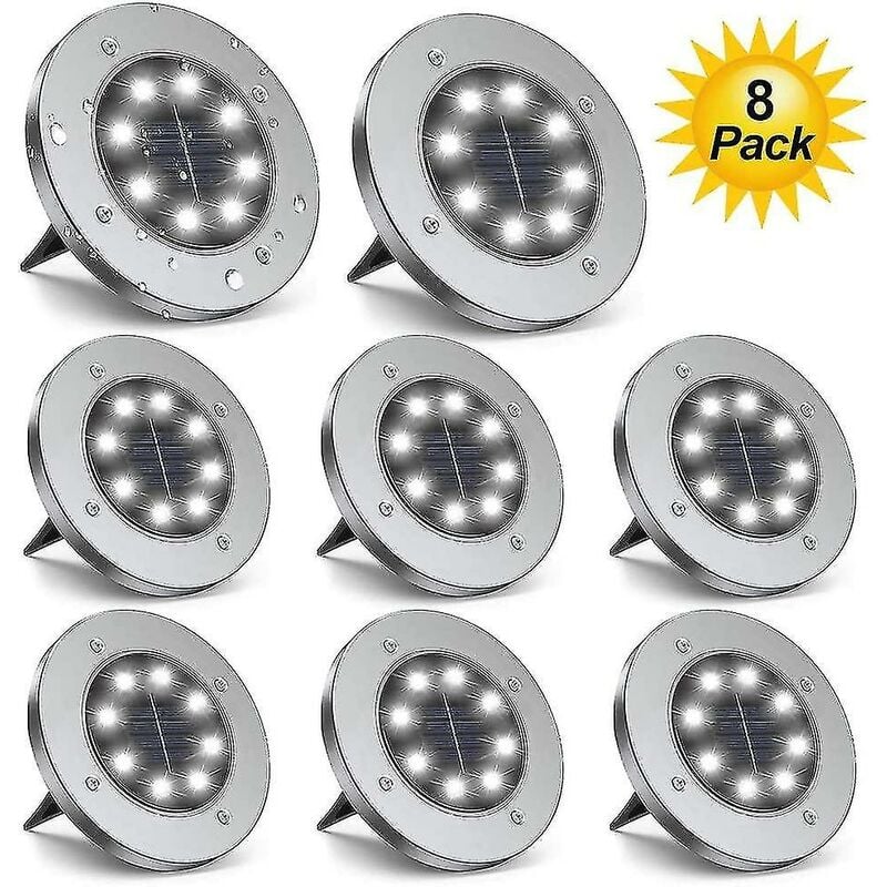 Lumières solaires au sol, 8 lumières à disque led Lumières de jardin extérieures améliorées Lumières de paysage pour pelouse Pathw Dolaso