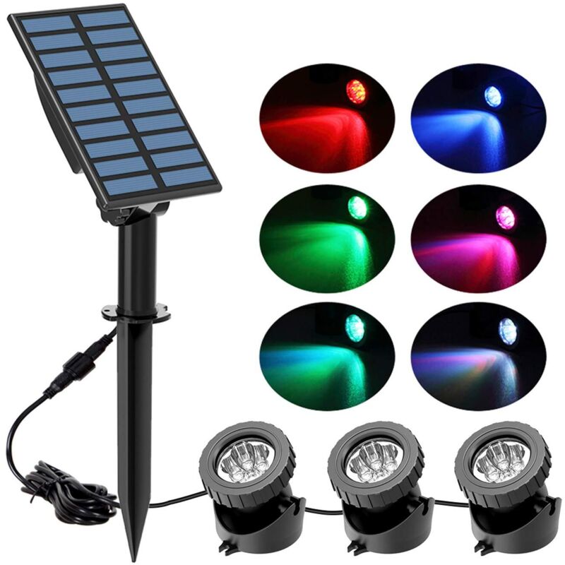 Lumières solaires de bassin,LED éclairage sous-marin, éclairage étanche, capteur de lumière haute luminosité pour bassin/jardin/extérieur