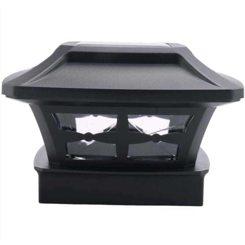 LumièRes Solaires de Chapeau Poteau 2 Modes D'éClairage ClôTure Plate-Forme LED pour les Poteaux en Bois DéCoration Jardin Noir Chaud