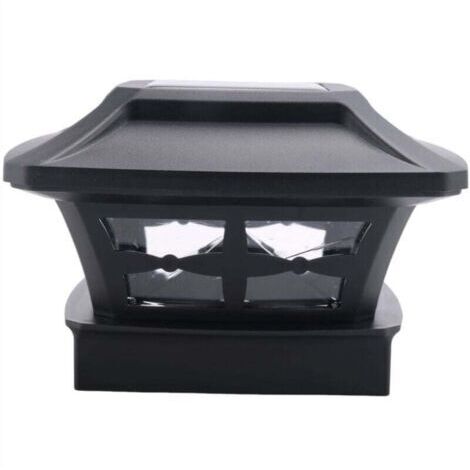 LumièRes Solaires de Chapeau Poteau 2 Modes D'éClairage ClôTure Plate-Forme LED pour les Poteaux en Bois DéCoration Jardin Noir Chaud