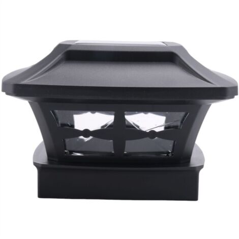 LumièRes Solaires de Chapeau Poteau 2 Modes D'éClairage ClôTure Plate-Forme LED pour les Poteaux en Bois DéCoration Jardin Noir Chaud
