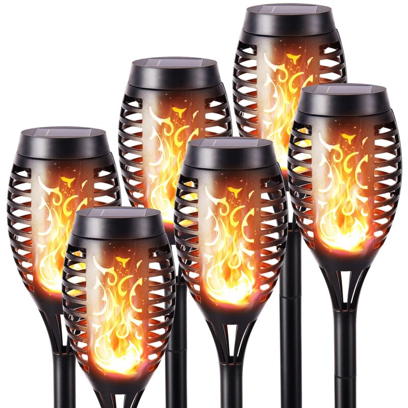 Lumières solaires d'extérieur à flamme-paquet de 6 lumières décoratives solaires imperméables, lumières solaires à flamme clignotante pour la