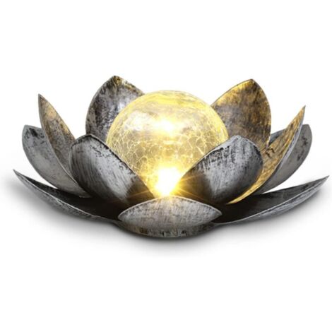 Lumières solaires jardin extérieur, décor de patio métal craquelé globe verre Lotus décoration, décorations extérieures solaires, décor extérieur lumière Lotus