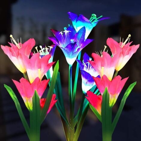 Lumières solaires Jardin extérieur, , Lumières de jardin LED multicolores pour Garden Yard Pathway, Paquet de 3